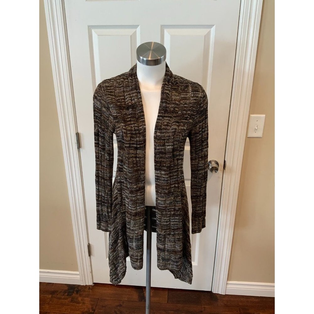 Curio Anthropologie Brown & Black Striped Open Front Cardigan Sweater, Size S